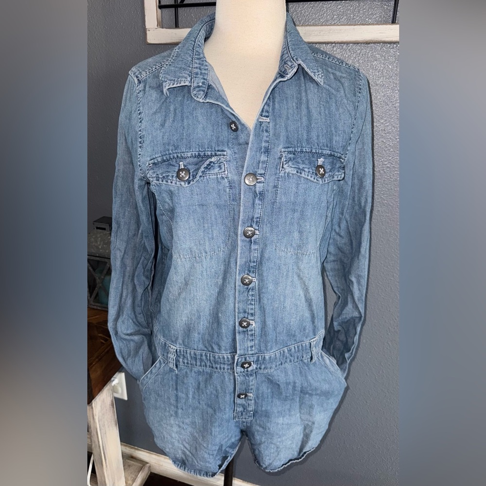 Free People Denim long sleeve Button-Up Romper